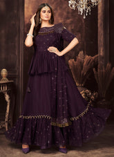 Embroidered Georgette and Chinnon Salwaar suits in Purple